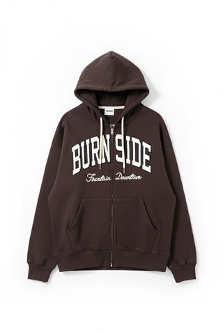 Men Long Sleeve Applique Zip-Up Hoodie