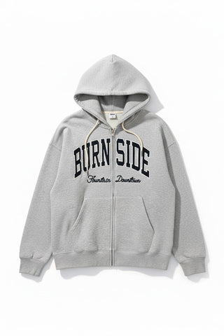 Men Long Sleeve Applique Zip-Up Hoodie - Light Melange GR