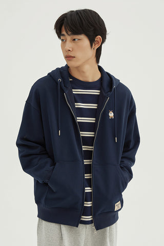 Men Long Sleeve Woodie Embroidery Zip-Up Hoodie