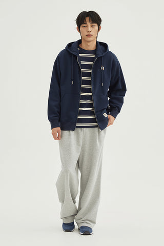 Men Long Sleeve Woodie Embroidery Zip-Up Hoodie