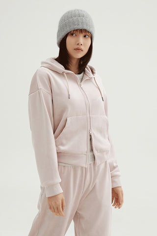 Women Long Sleeve Corduroy Zip-Up Hooded Jacket