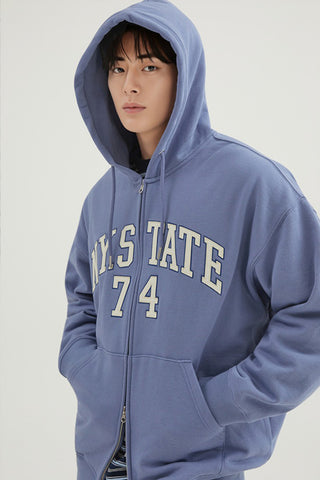 Men Long Sleeve Zip-Up Hooded Jacket