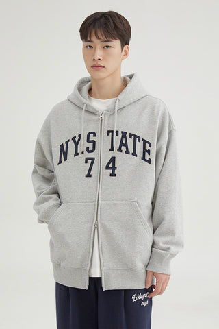 Men Long Sleeve Zip-Up Hooded Jacket - Melange Grey