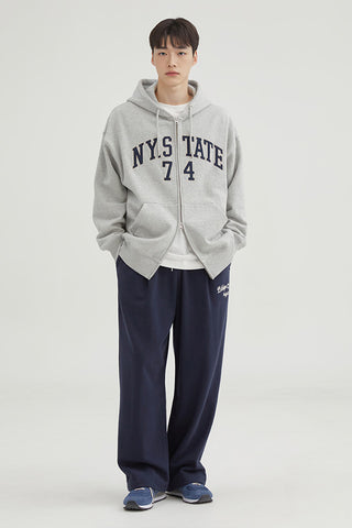 Men Long Sleeve Zip-Up Hooded Jacket - Melange Grey