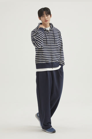Men Long Sleeve 2-Way Zip-Up French Terry Hoodie - Navy