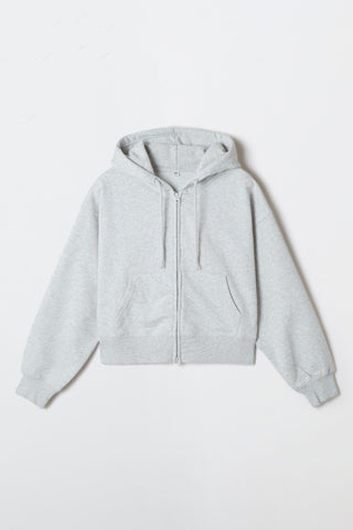 Women Long Sleeve 2-Way Zip-Up Crop Hoodie - Light Melange GR