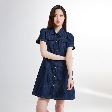 SPAO Women Short Sleeve Denim Dress SPOJE26G02 Navy