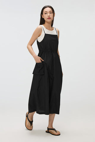 Women Sleeveless Nylon Pocket Long Dress