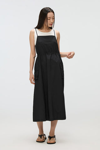 Women Sleeveless Nylon Pocket Long Dress