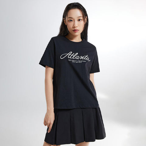 SPAO Women Short Sleeve Letter Embroidery Tee SPRPE24W01 Black