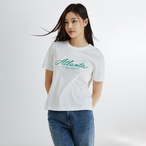 SPAO Women Short Sleeve Letter Embroidery Tee SPRPE24W01 Off White