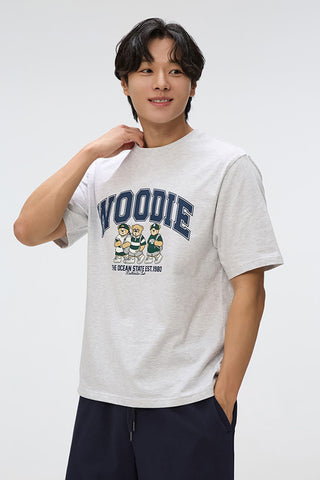 SPAO Men Short Sleeve Woodie T-Shirt - Light Melange GR