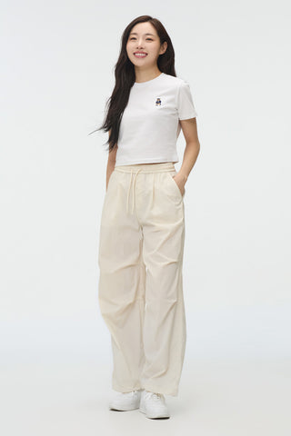 Women Short Sleeve Woodie Embroidered Crop Tee