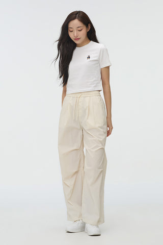 Women Short Sleeve Woodie Embroidered Crop Tee
