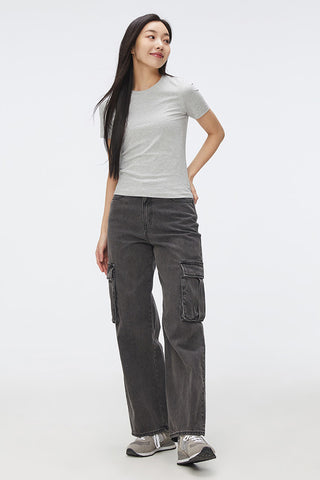 Women Short Sleeve Semi Crop Tee