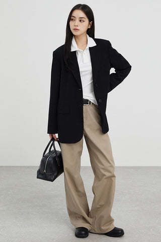 Women Cotton Twill Wide Pants - Beige