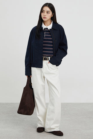 Women Cotton Twill Wide Pants - Ivory