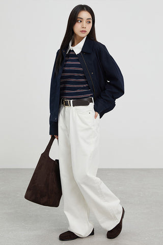 Women Cotton Twill Wide Pants - Ivory