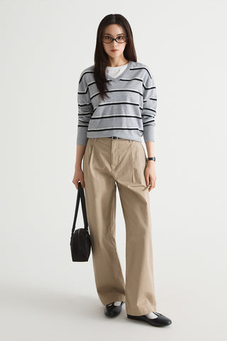 Women Cotton Wide Chino Pants