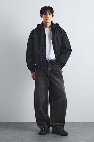 Men Curved Balloon Wide Jeans - Vintage Black