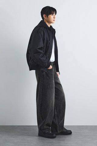 Men Curved Balloon Wide Jeans - Vintage Black