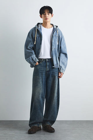 Men Curved Balloon Wide Jeans