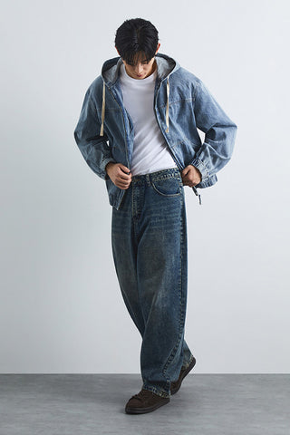 Men Curved Balloon Wide Jeans