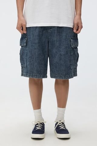 Men Lightweight Denim Cargo Banded Shorts