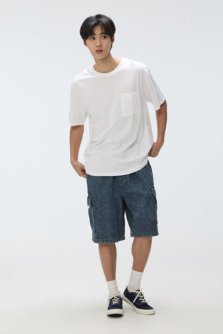 Men Lightweight Denim Cargo Banded Shorts