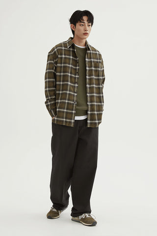 Men Long Sleeve Flannel Overfit Check Shirt