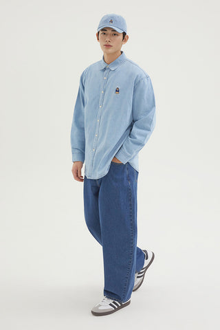 Men Long Sleeve Woodie Overfit Denim Shirt