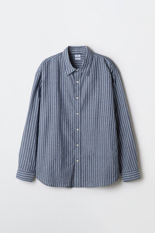 Men Long Sleeve Relaxed Fit Stripe Shirt - Navy