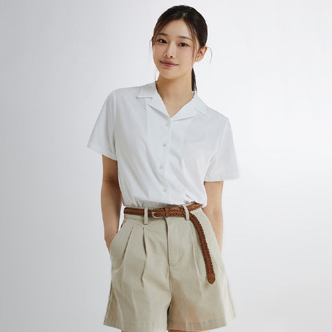 SPAO Women Short Sleeve Open Collar Shirt SPYWE24W04 White