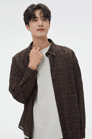 Men Long Sleeve Checked Shirt