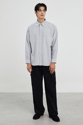 Men Long Sleeve Overfit Oxford Shirt