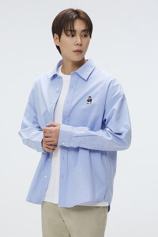 Men Long Sleeve Woodie Oxford Shirt - L/Blue
