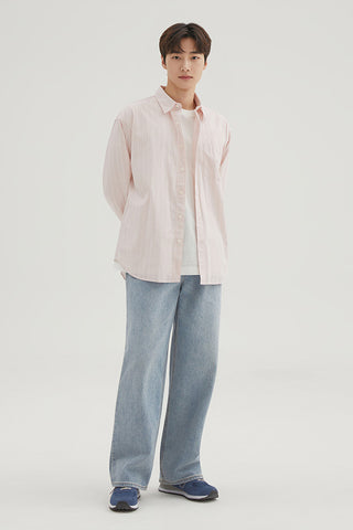 Men Long Sleeve Relaxed Fit Cotton Shirt