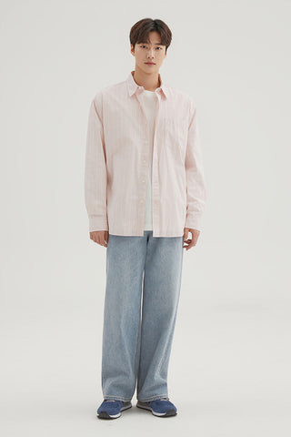Men Long Sleeve Relaxed Fit Cotton Shirt