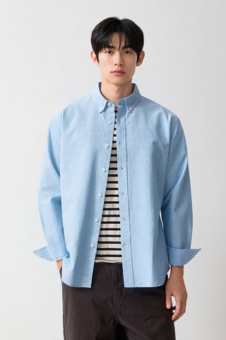 Men Long Sleeve Relaxed Fit Cotton Shirt - L/Blue
