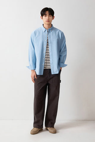 Men Long Sleeve Relaxed Fit Cotton Shirt - L/Blue