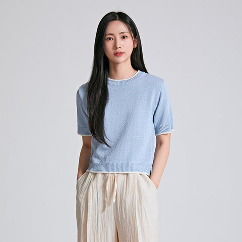 SPAO Women Short Sleeve Round Neck Crop Knit SPKWC37W95